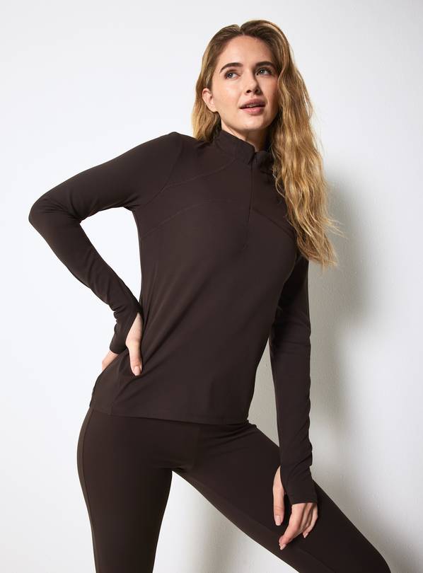REAKTIV Chocolate Concealed Half Zip Long Sleeve Yoga Top XS